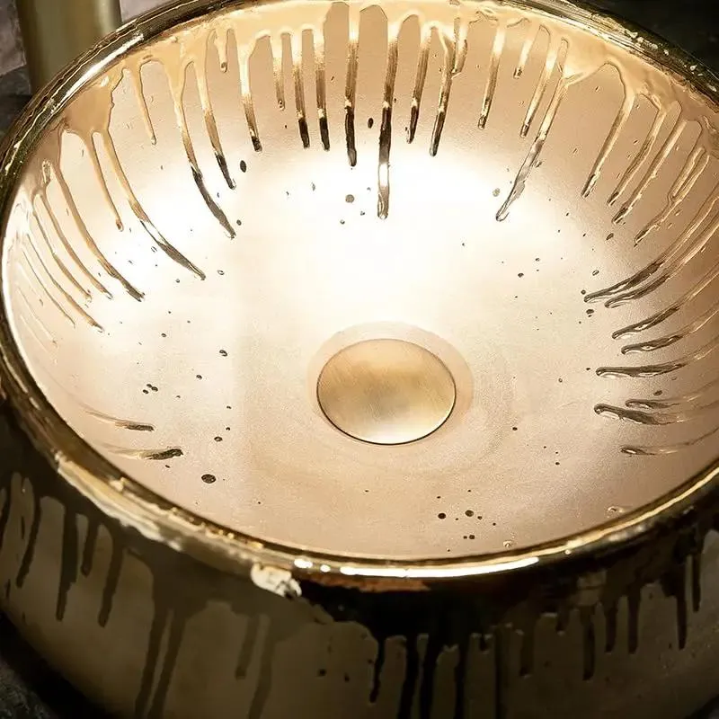 European Style Golden Vessel Sink Above Counter Basin For Bathroom Vanity Decor Smooth Finish Top Shelf Home Refresh With Graceful Curves And Killer Looks
