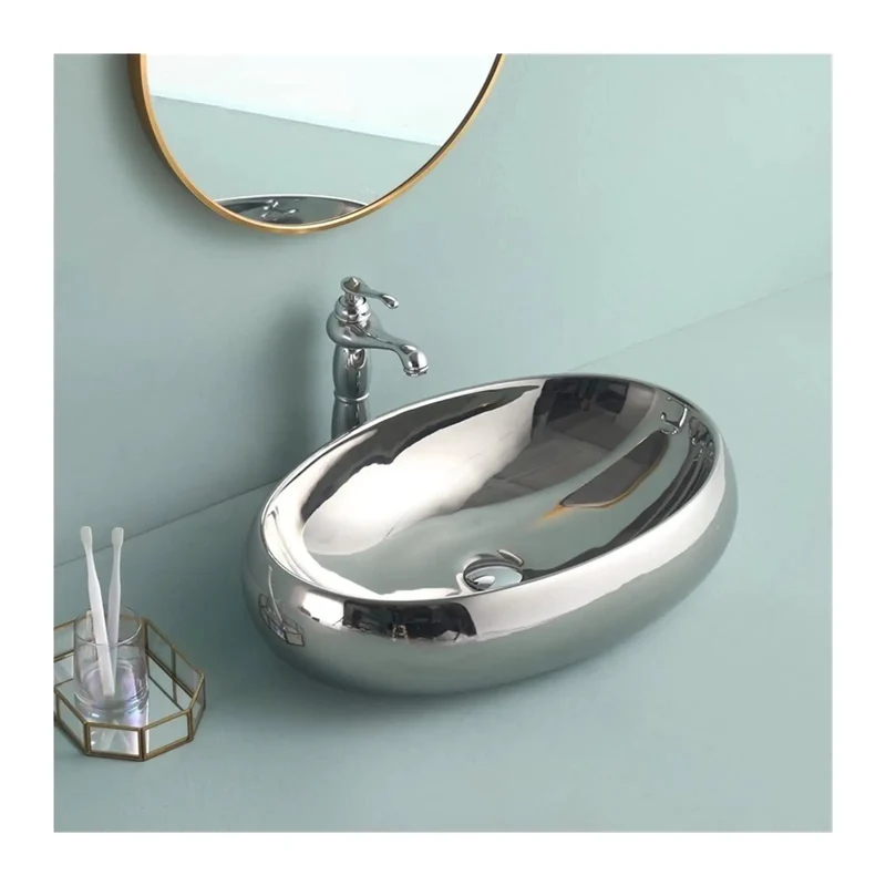Slick European Ceramic Vessel Sink With Top Shelf Chrome Faucet Included Darn Tough Oval Above Counter Bathroom Washbasin Rock Solid Art Basin For No Sweat Cleaning And Smooth Modern Setup
