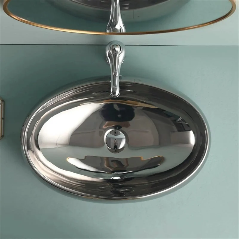Slick European Ceramic Vessel Sink With Top Shelf Chrome Faucet Included Darn Tough Oval Above Counter Bathroom Washbasin Rock Solid Art Basin For No Sweat Cleaning And Smooth Modern Setup