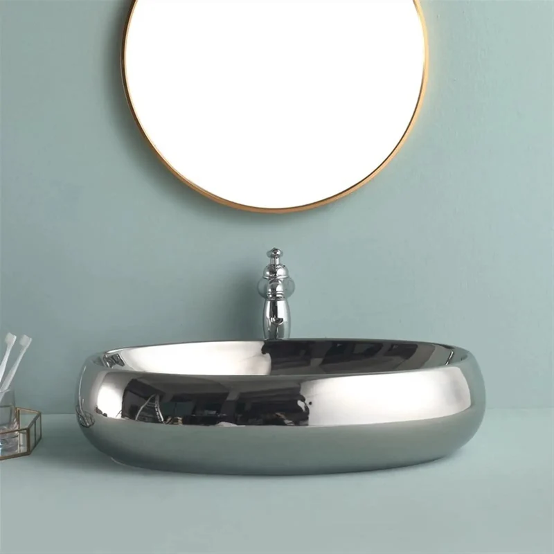 Slick European Ceramic Vessel Sink With Top Shelf Chrome Faucet Included Darn Tough Oval Above Counter Bathroom Washbasin Rock Solid Art Basin For No Sweat Cleaning And Smooth Modern Setup