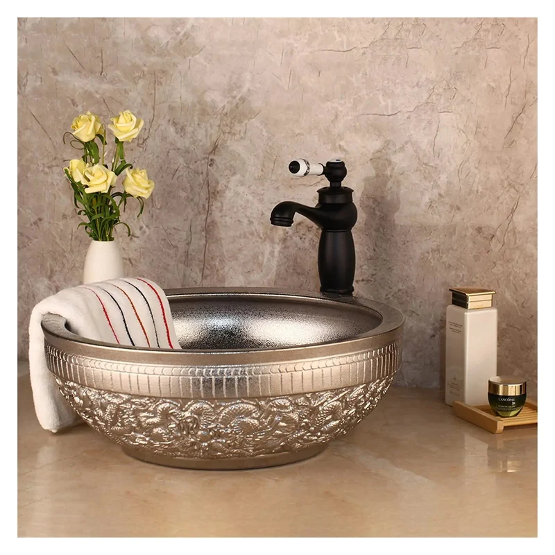 Classic Round Bathroom Vessel Sink Crafted From Premium Tempered Glass Features A Hand Painted Art Motif With A Slick Mirror Finish That Makes Cleaning A Total Breeze While Upgrading Your Lavatory To Top Shelf Status