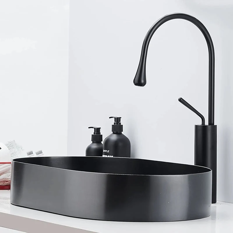 Sleek Matte Black Vessel Sink Heavy Gauge Stainless Steel Above Counter Bathroom Vanity Basin 21 By 13 Inch Modern Art Sink With Beefy Construction And Crisp Clean Lines