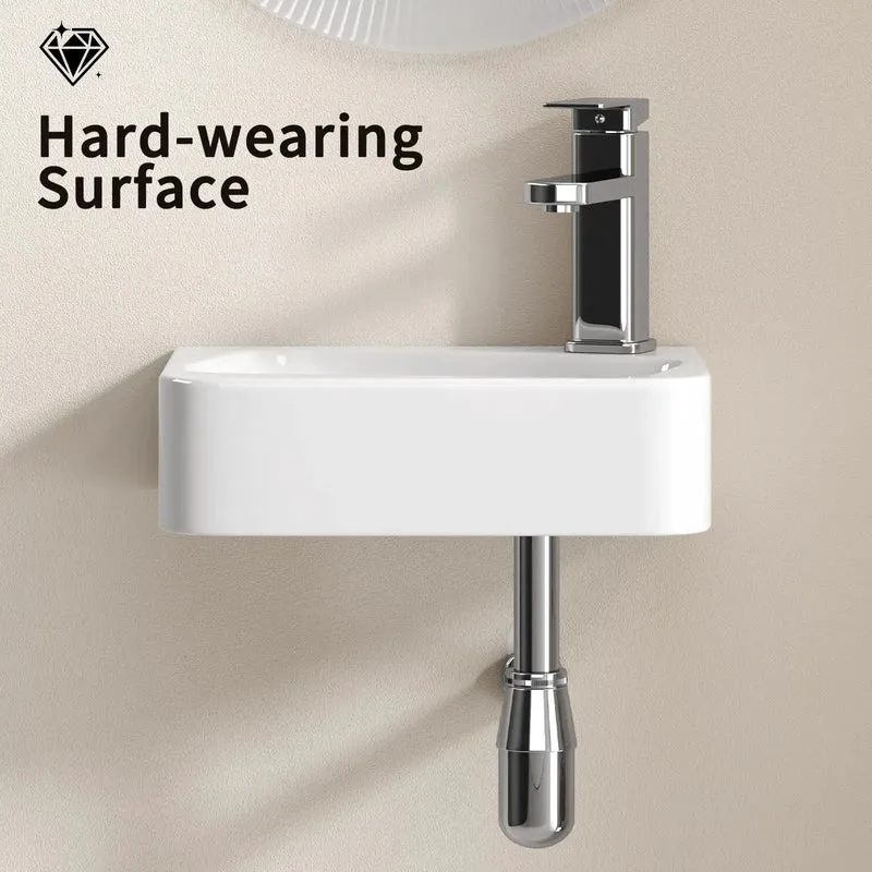 Top Shelf Wall Mount Bathroom Sink Tough Ceramic Vessel Basin Milk White Compact Rectangle Washstand Tight Footprint Layout Smooth Finish Quick Hookup Setup For Home Baths