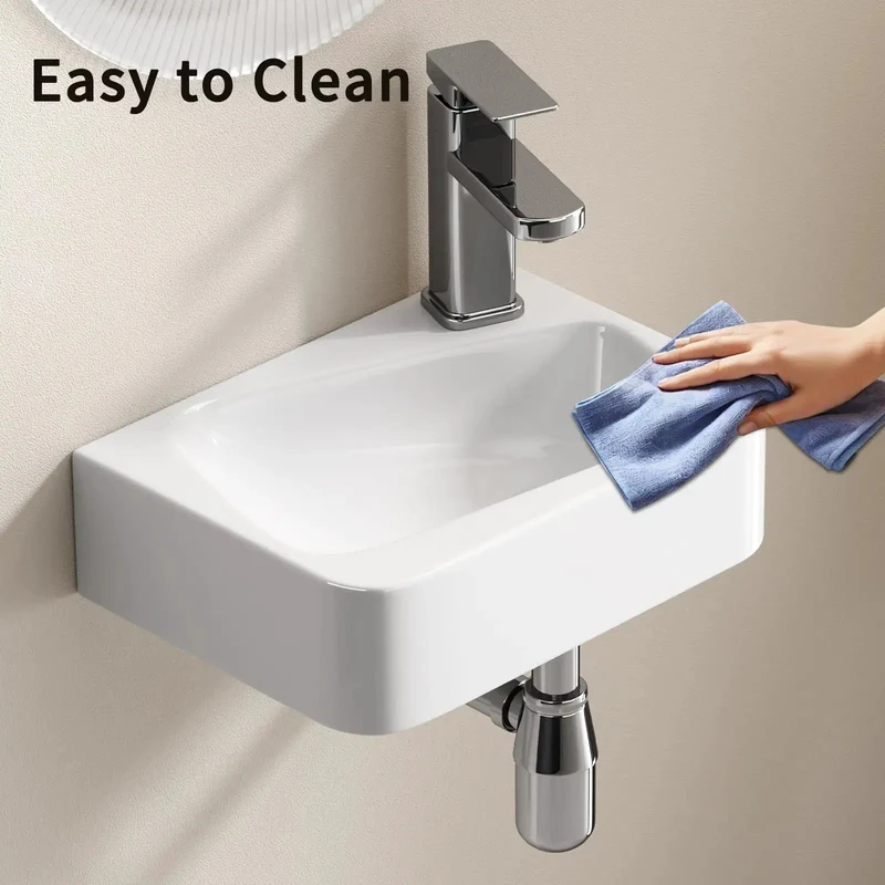 Top Shelf Wall Mount Bathroom Sink Tough Ceramic Vessel Basin Milk White Compact Rectangle Washstand Tight Footprint Layout Smooth Finish Quick Hookup Setup For Home Baths
