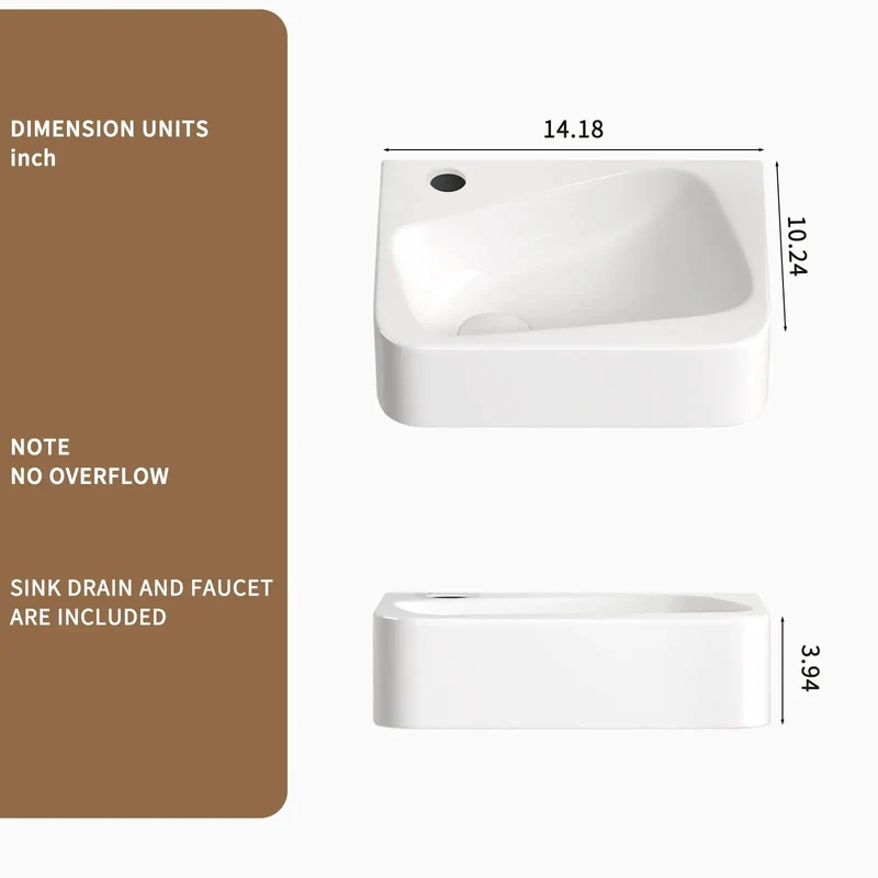 Top Shelf Wall Mount Bathroom Sink Tough Ceramic Vessel Basin Milk White Compact Rectangle Washstand Tight Footprint Layout Smooth Finish Quick Hookup Setup For Home Baths