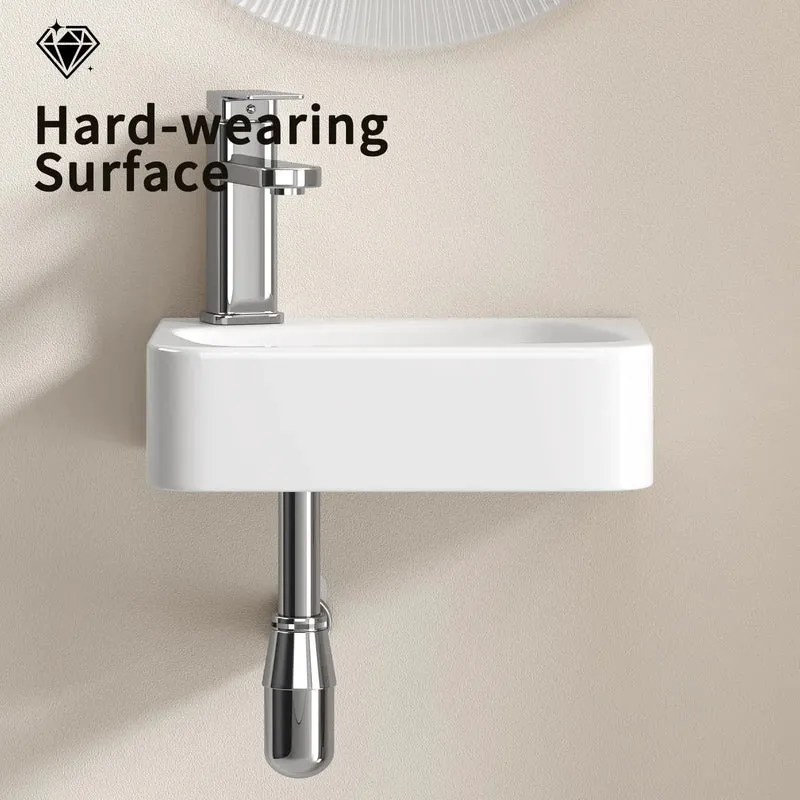 Top Shelf Ceramic Wall Mount Bathroom Sink In Crisp Milk White Designed As A Roomy Rectangular Floating Vessel Basin For Tight Spots And Swanky Powder Rooms Or Main Baths