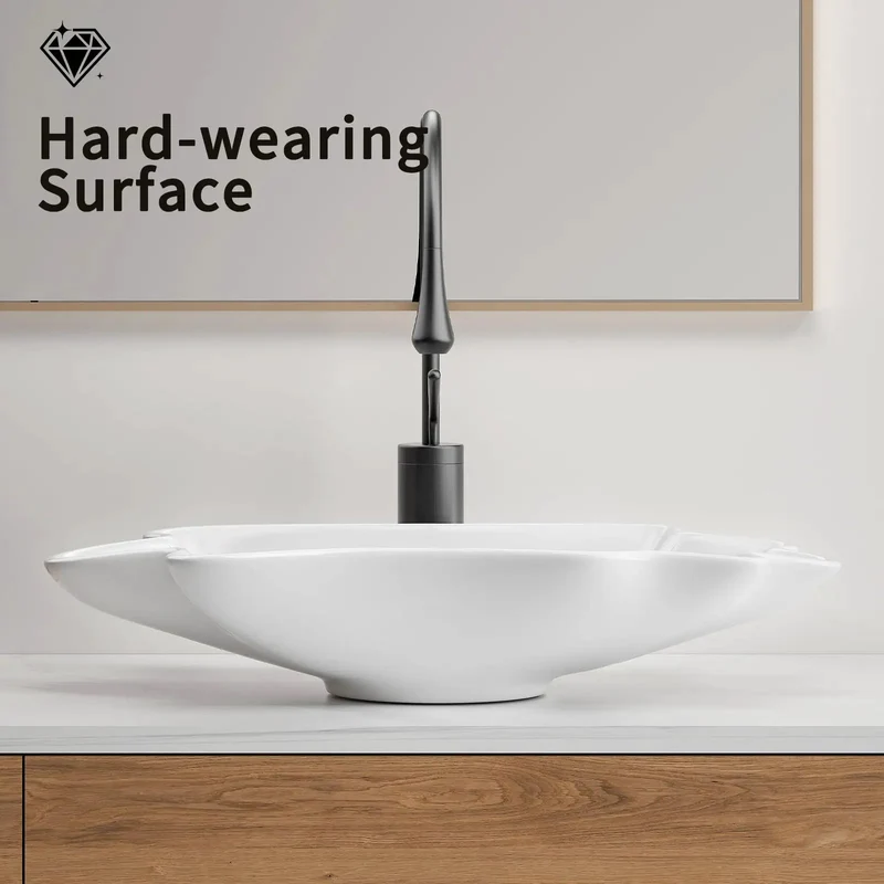 Solid Milk White Ceramic Vessel Sink With Sculpted Seashell Contour Above Counter Bathroom Basin Single Piece Decorative Vanity Bowl For Knockout Home Upgrade Vibes