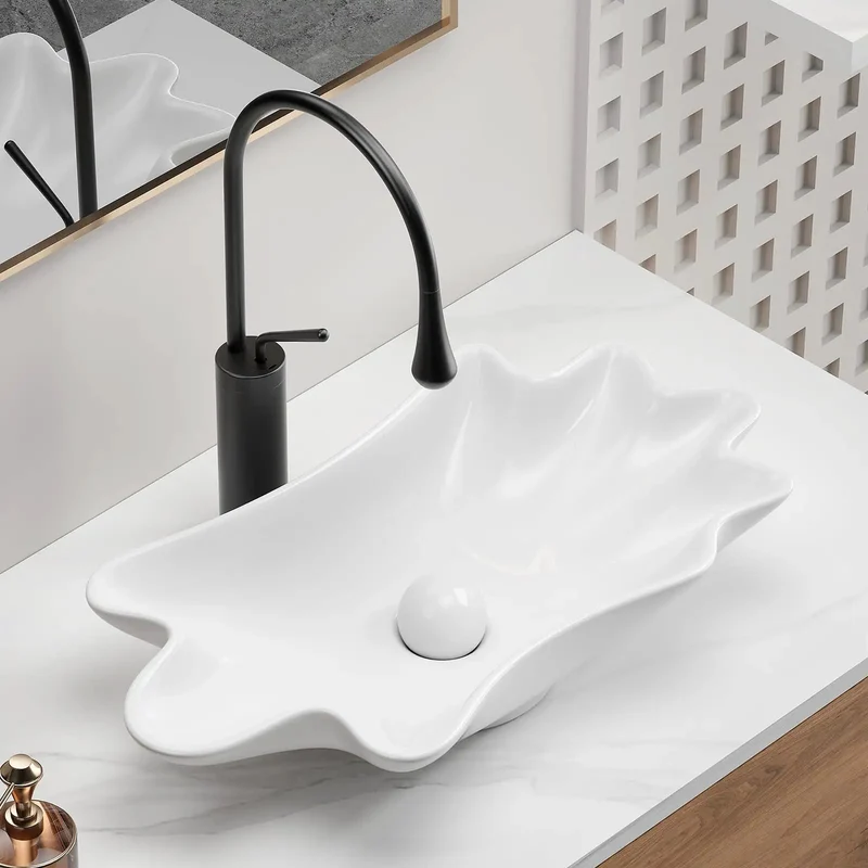 Solid Milk White Ceramic Vessel Sink With Sculpted Seashell Contour Above Counter Bathroom Basin Single Piece Decorative Vanity Bowl For Knockout Home Upgrade Vibes
