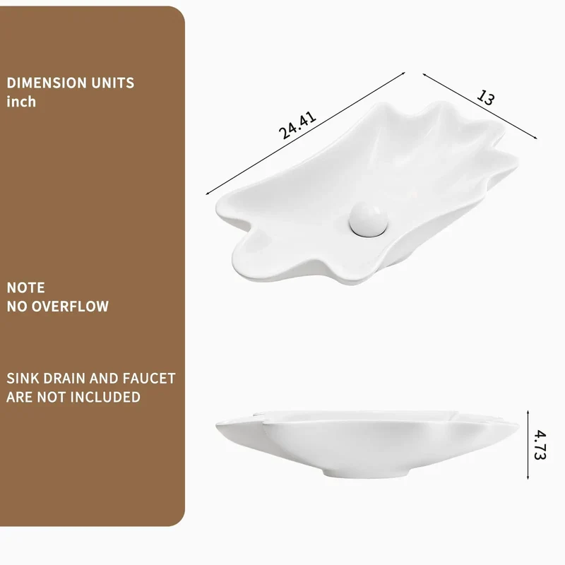 Solid Milk White Ceramic Vessel Sink With Sculpted Seashell Contour Above Counter Bathroom Basin Single Piece Decorative Vanity Bowl For Knockout Home Upgrade Vibes
