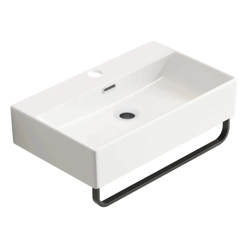 Sleek Rectangular Ceramic Wall Mount Vessel Sink With Heavy Duty Towel Bar For Compact Baths And Kitchens Super Smooth Floating Basin Top Notch Look In Creamy Milk White