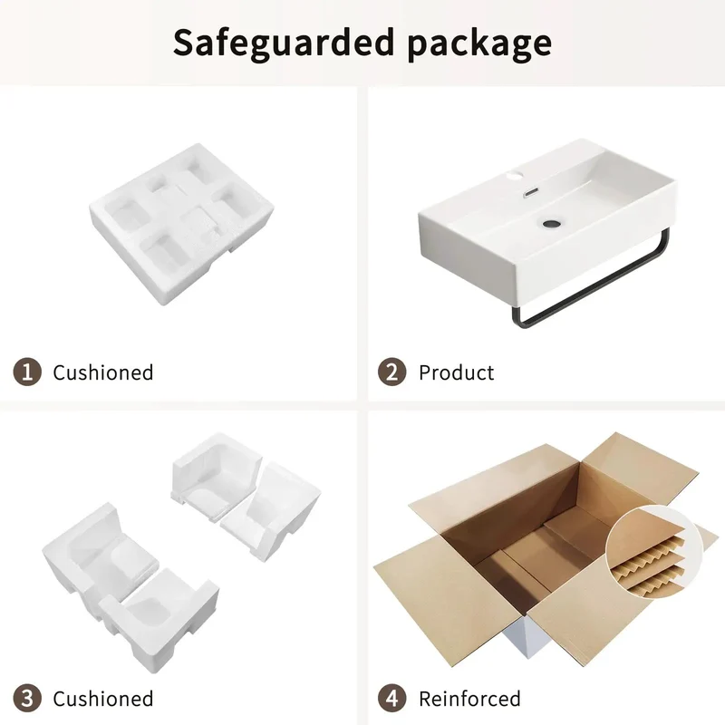 Sleek Rectangular Ceramic Wall Mount Vessel Sink With Heavy Duty Towel Bar For Compact Baths And Kitchens Super Smooth Floating Basin Top Notch Look In Creamy Milk White
