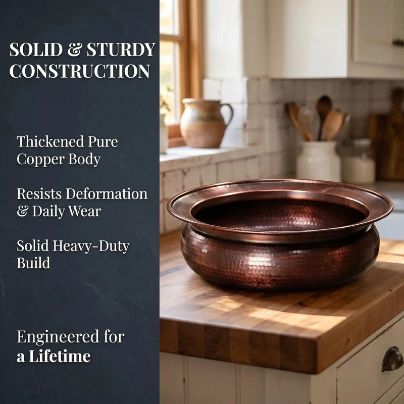 Genuine Handforged Copper Basin, Pro Level Vessel Sink With Lightning Fast Drain And Hose, Built Tough Countertop Foot Soak Bowl For Urban Bathrooms And Spa Vanities