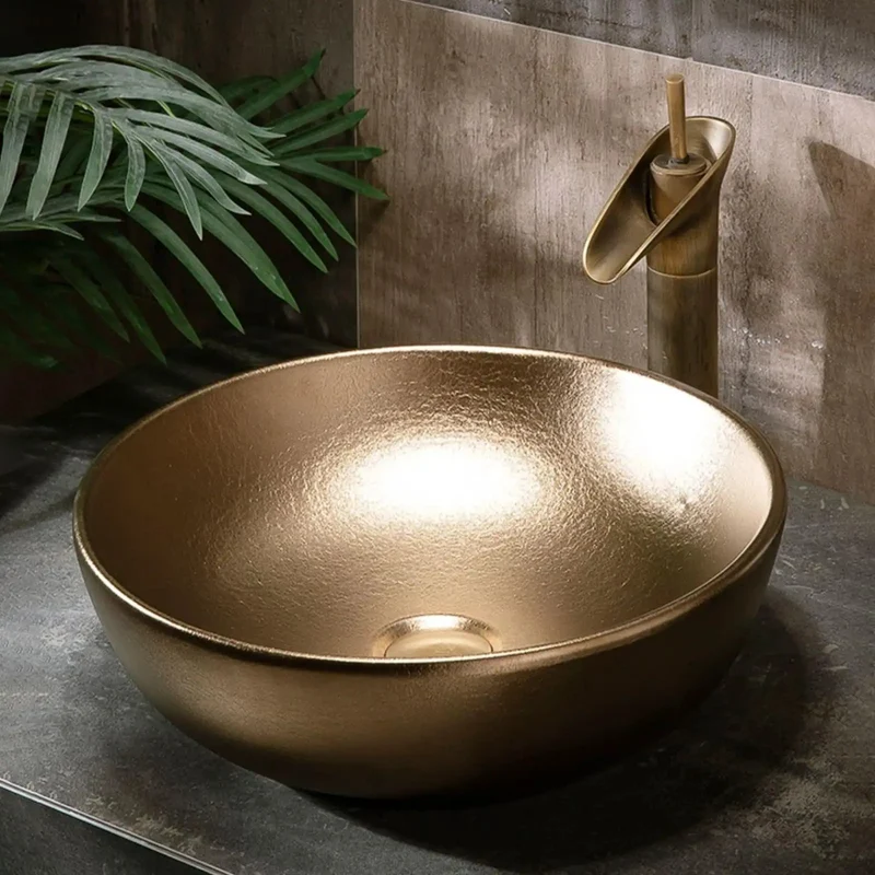 High Fire Ceramic Vessel Sink With Faucet And Drain Matte Gold Countertop Basin Oval Or Rectangle Vanity Centerpiece Built Like A Tank For Daily Use Bringing That Clean Modern Flex To Your Bathroom Decor