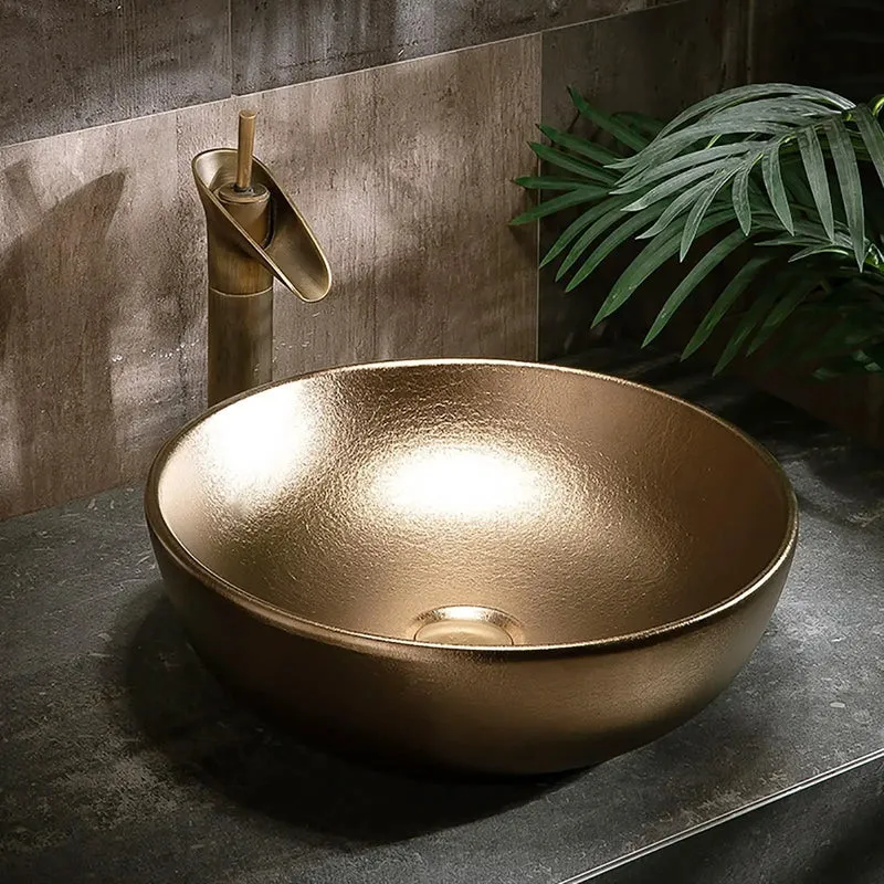High Fire Ceramic Vessel Sink With Faucet And Drain Matte Gold Countertop Basin Oval Or Rectangle Vanity Centerpiece Built Like A Tank For Daily Use Bringing That Clean Modern Flex To Your Bathroom Decor