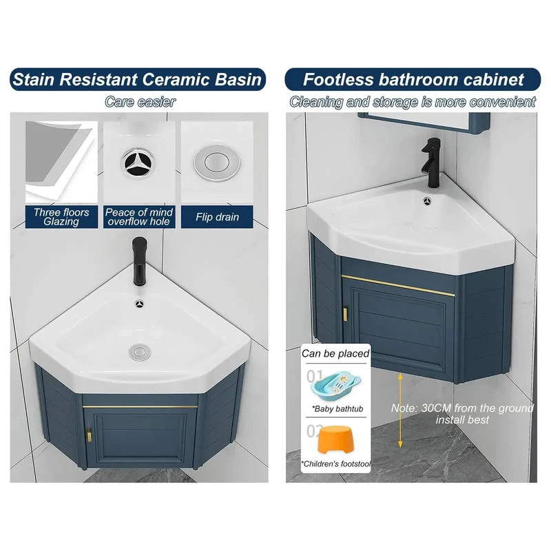 Slick Space Saving Corner Vessel Sink And Vanity Cabinet Combo Featuring Knockout White Gloss Ceramic Finish With Complete Faucet Kit For Tight Bathrooms And Easy Hookup