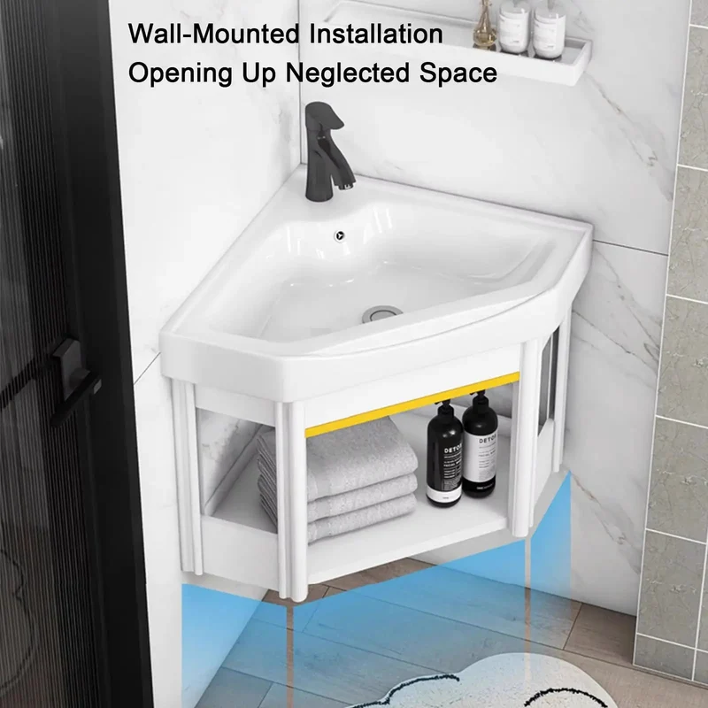 Premium Corner Vessel Sink With Chrome Faucet And Drain Set White Modern Triangle Washbasin Wall Mount Combo For Tight Spaces Zero Hassle Install Big Time Upgrade