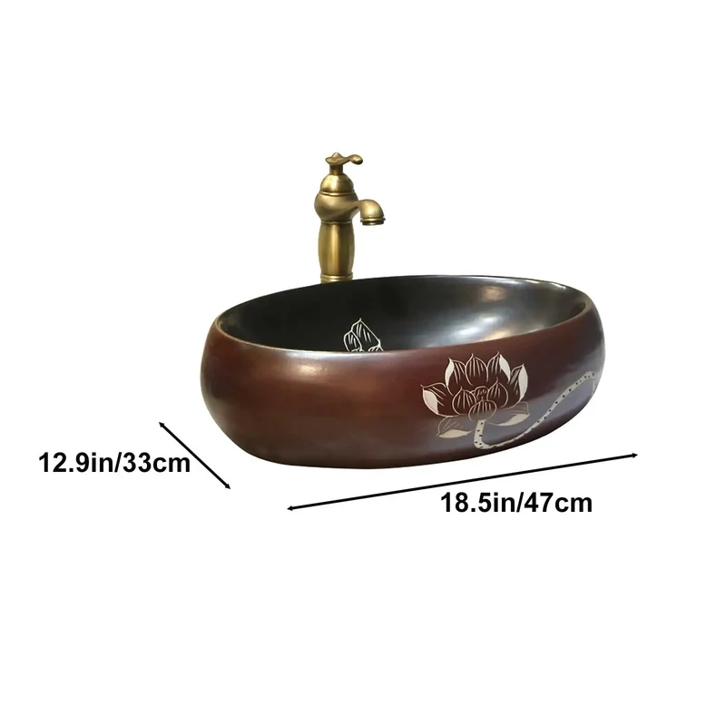 Slick Oval Ceramic Vessel Sink For Bathroom Vanity Rock Solid Handcrafted Porcelain Countertop Basin With Faucet Top Tier Retro Washbasin For Small Spaces And Chill Balcony Vibes