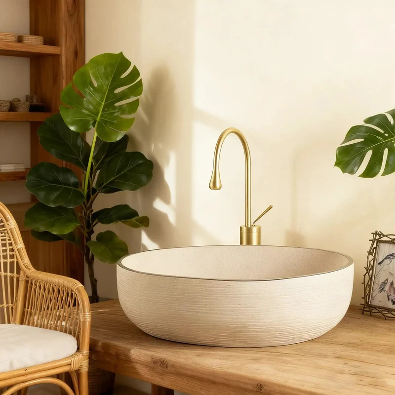 Heavy Duty Retro Oval Ceramic Vessel Sink Premium Countertop Basin Dark Brushed Texture Show Stopper For Modern Bathroom Vanity And Balcony Lavatory Wash Station Artisanal Finish Rock Solid Construction