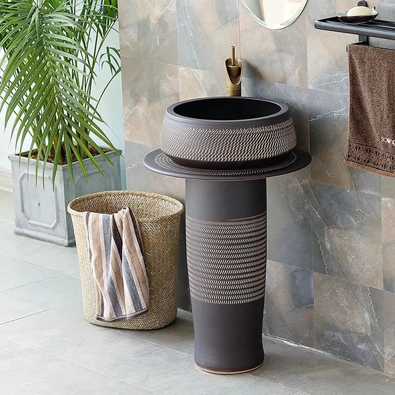 Stunning Ceramic Bathroom Sink With Faucet Included, Artistic Porcelain Basin For Vanity And Kitchen, Retro Industrial Design, Hand Carved Details, Durable High Temp Fired, Showstopper Quality Complete Set Ready To Install.