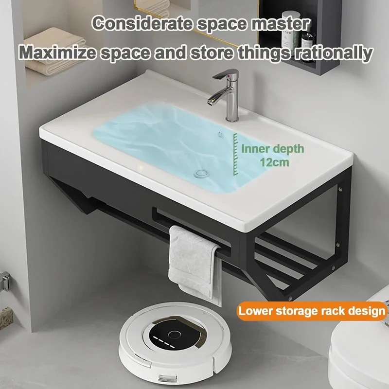Slick Small Corner Bathroom Vanity With Wall Mounted Ceramic Sink And Hot Cold Faucets Plus Ample Storage Rack Hella Practical For Tight Space Makeovers