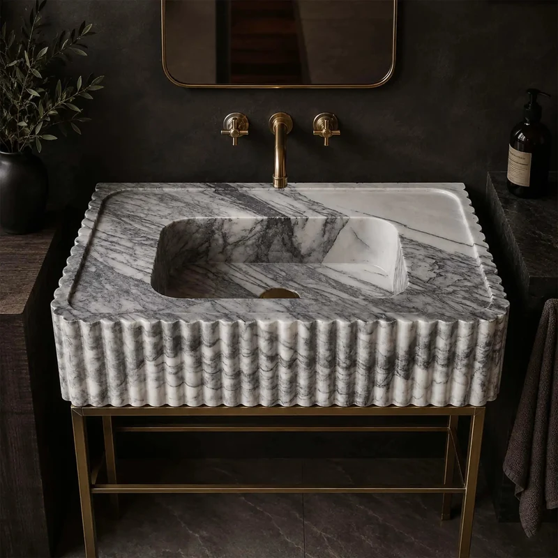 Top Shelf Calacatta Viola Marble Fluted Sink Hand Carved Rectangular Wall Mounted Vanity Basin Straight Luxury Upgrade Natural Stone Washbasin Hella Stunning For Powder Rooms