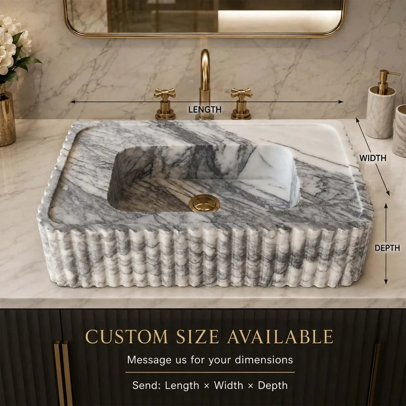 Top Shelf Calacatta Viola Marble Fluted Sink Hand Carved Rectangular Wall Mounted Vanity Basin Straight Luxury Upgrade Natural Stone Washbasin Hella Stunning For Powder Rooms