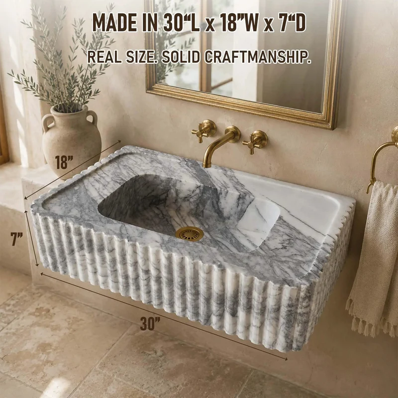 Top Shelf Calacatta Viola Marble Fluted Sink Hand Carved Rectangular Wall Mounted Vanity Basin Straight Luxury Upgrade Natural Stone Washbasin Hella Stunning For Powder Rooms