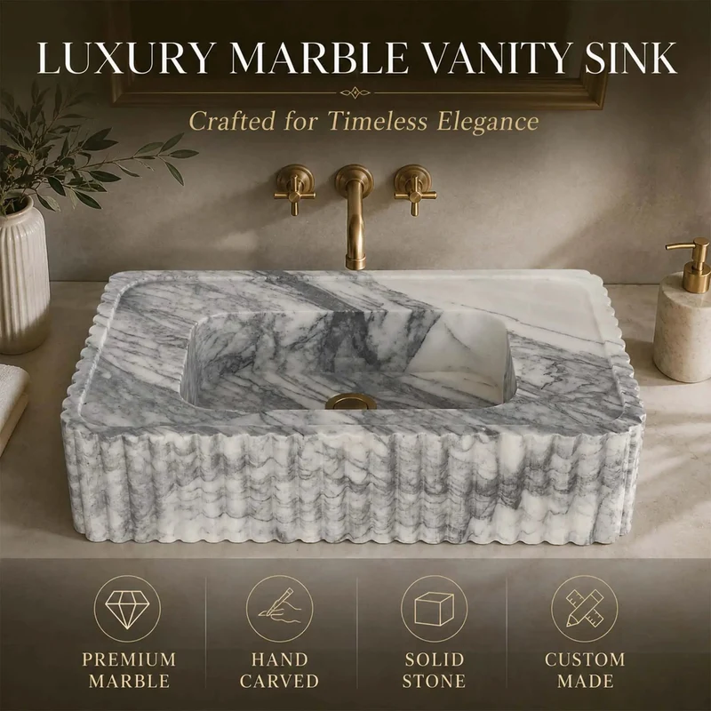 Top Shelf Calacatta Viola Marble Fluted Sink Hand Carved Rectangular Wall Mounted Vanity Basin Straight Luxury Upgrade Natural Stone Washbasin Hella Stunning For Powder Rooms