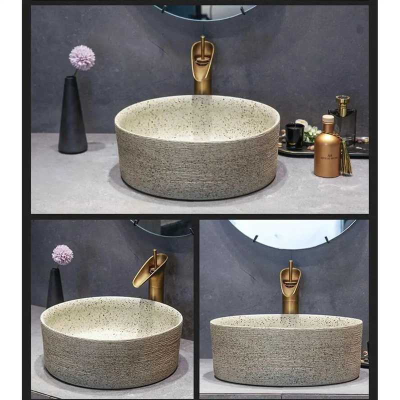 Dead Simple Round Ceramic Vessel Sink Countertop Wash Basin With Smooth Glaze Finish No Big Fuss Cleanup Versatile Build Knockout Look For Home Bathroom Patio Hotel Vanity Decor 40 Cm