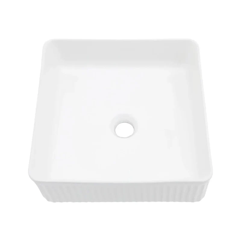 Slick White Ceramic Square Vessel Sink For Bathroom Countertops Dead Simple Stain Acid Resistant Smooth Polished Surface Straight Up Top Tier Premium Quality