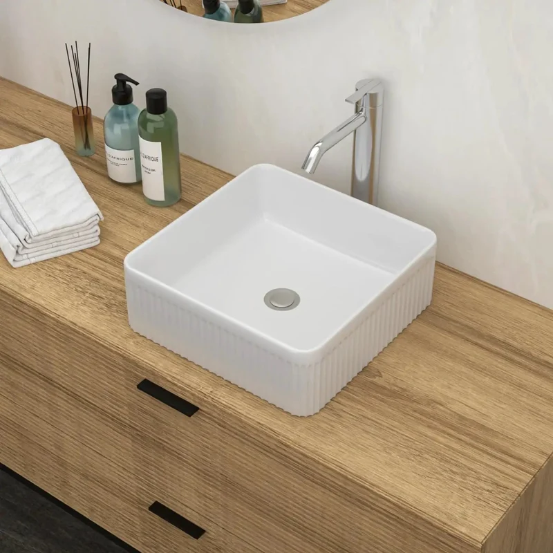 Slick White Ceramic Square Vessel Sink For Bathroom Countertops Dead Simple Stain Acid Resistant Smooth Polished Surface Straight Up Top Tier Premium Quality