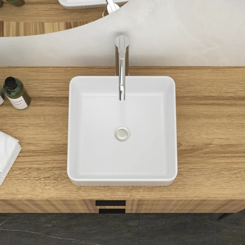 Slick White Ceramic Square Vessel Sink For Bathroom Countertops Dead Simple Stain Acid Resistant Smooth Polished Surface Straight Up Top Tier Premium Quality