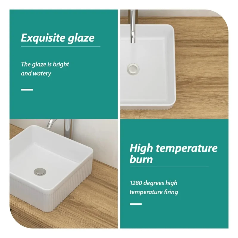 Slick White Ceramic Square Vessel Sink For Bathroom Countertops Dead Simple Stain Acid Resistant Smooth Polished Surface Straight Up Top Tier Premium Quality