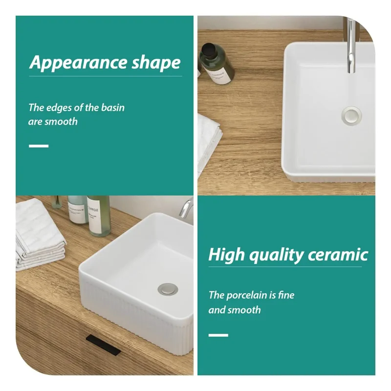 Slick White Ceramic Square Vessel Sink For Bathroom Countertops Dead Simple Stain Acid Resistant Smooth Polished Surface Straight Up Top Tier Premium Quality