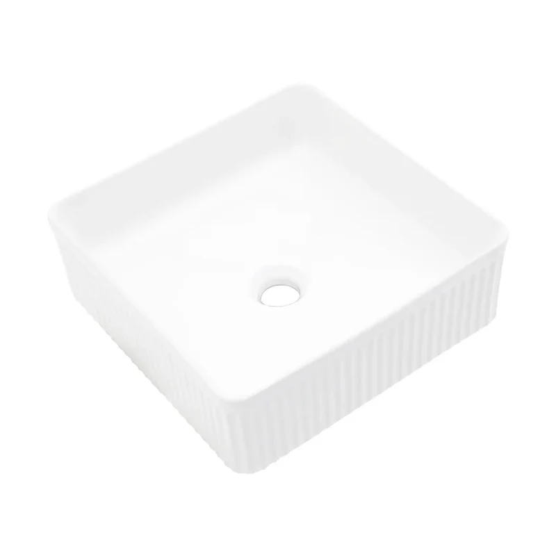Slick White Ceramic Square Vessel Sink For Bathroom Countertops Dead Simple Stain Acid Resistant Smooth Polished Surface Straight Up Top Tier Premium Quality