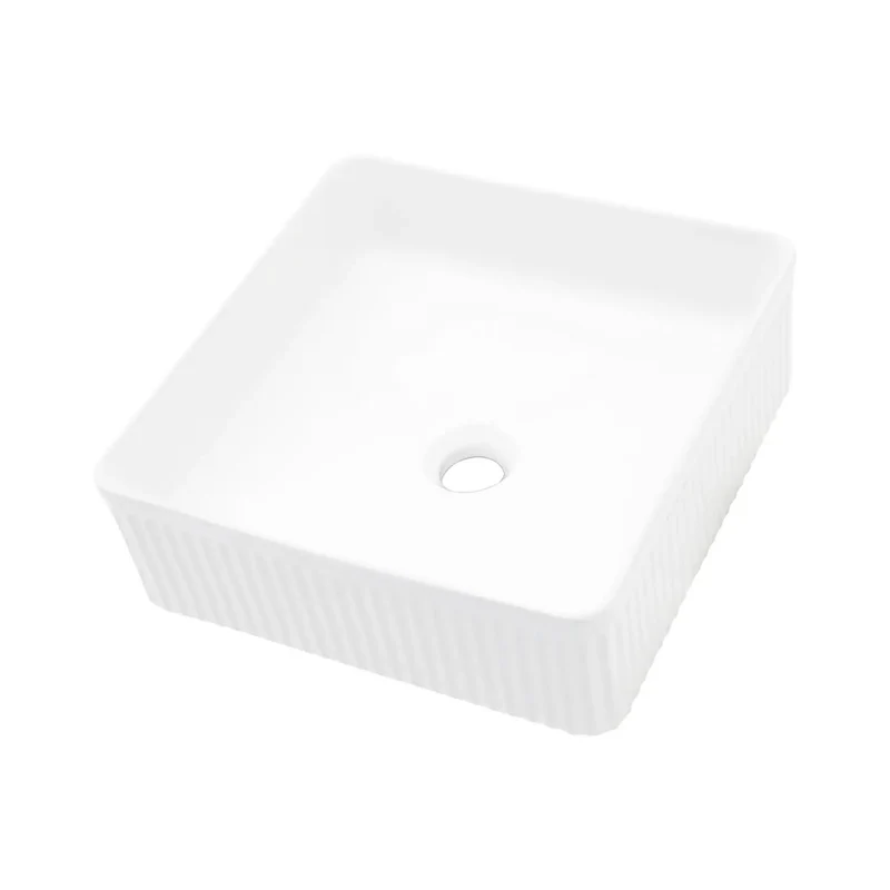 Slick White Ceramic Square Vessel Sink For Bathroom Countertops Dead Simple Stain Acid Resistant Smooth Polished Surface Straight Up Top Tier Premium Quality