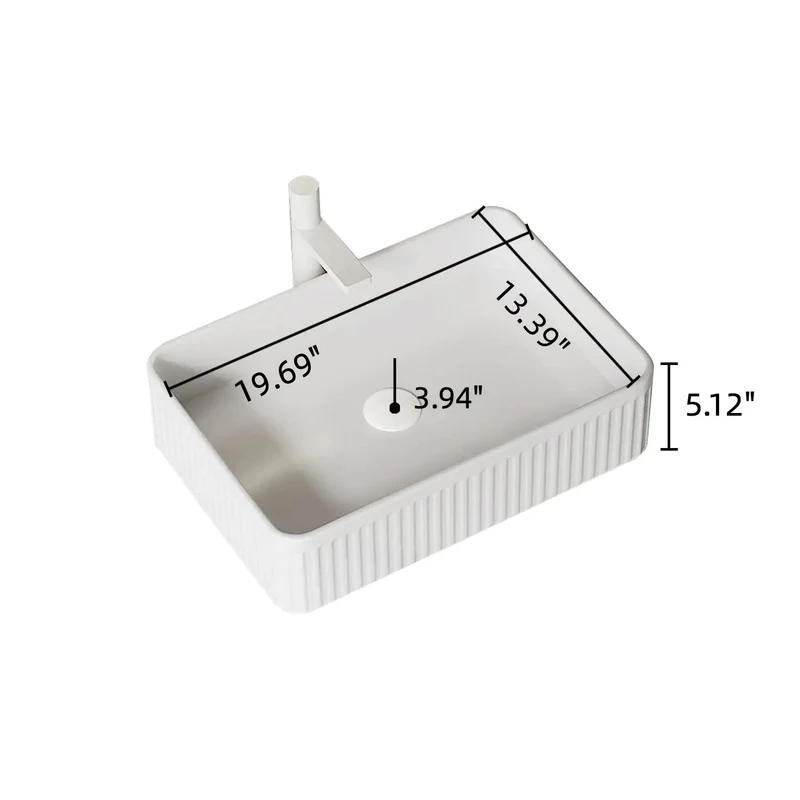 20 Inch Rectangular Vessel Bathroom Sink Sleek Ceramic Countertop Basin White Striped Pattern No Faucet Required Hassle Free Top Shelf Design Straight Up Modern Style Dead Simple Install