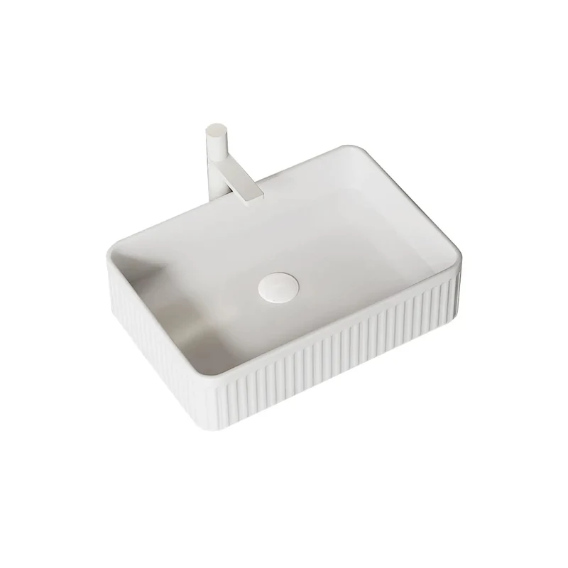 20 Inch Rectangular Vessel Bathroom Sink Sleek Ceramic Countertop Basin White Striped Pattern No Faucet Required Hassle Free Top Shelf Design Straight Up Modern Style Dead Simple Install