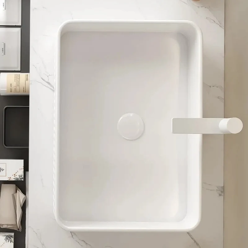 20 Inch Rectangular Vessel Bathroom Sink Sleek Ceramic Countertop Basin White Striped Pattern No Faucet Required Hassle Free Top Shelf Design Straight Up Modern Style Dead Simple Install