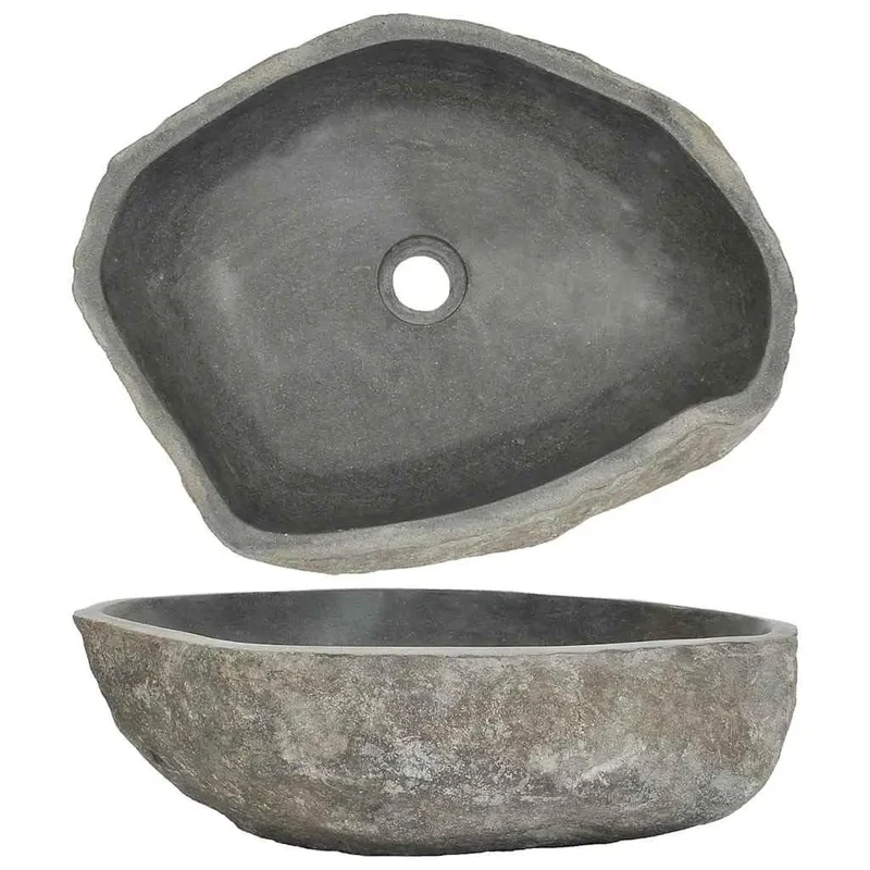 Rock Solid Handcrafted River Stone Oval Countertop Vessel Sink For Modern Bathrooms Featuring A Slick Polished Interior That Wipes Clean In A Jiffy And Delivers Serious Durability For Daily Use