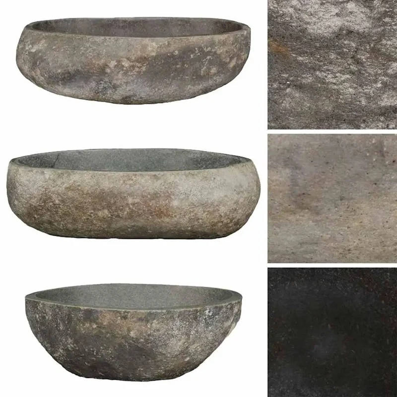 Rock Solid Handcrafted River Stone Oval Countertop Vessel Sink For Modern Bathrooms Featuring A Slick Polished Interior That Wipes Clean In A Jiffy And Delivers Serious Durability For Daily Use