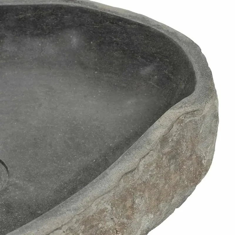 Rock Solid Handcrafted River Stone Oval Countertop Vessel Sink For Modern Bathrooms Featuring A Slick Polished Interior That Wipes Clean In A Jiffy And Delivers Serious Durability For Daily Use
