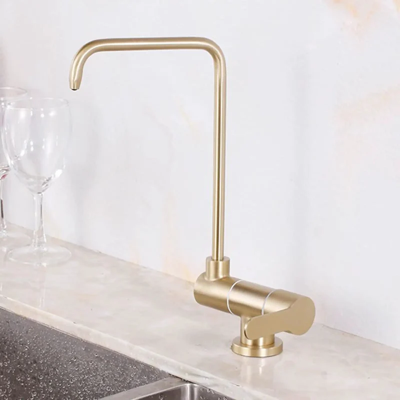 Slick Brushed Gold Drinking Faucet Featuring A Rad 360 Degree Swivel Spout For Easy Cold Water Access Made From Tough Corrosion Resistant Stainless Steel That Brings Kickin Style To Your Kitchen Sink With Big Vibe Upgrade For Daily Hydration Needs