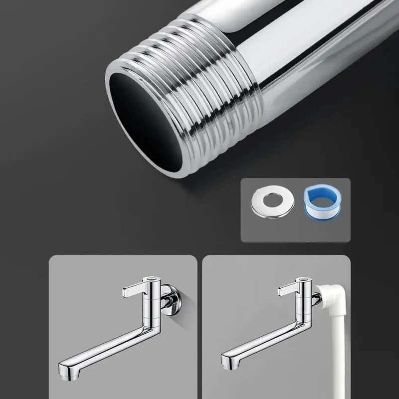 Heavy Duty Wall Mounted Kitchen Faucet Single Handle Cold Water Only Featuring A Smooth Swiveled Extended Spout Crafted From Solid 304 Stainless Steel And Sporting A Slick Silver Coat Perfect For Dead Simple Utility And Mop Pool Cleanup