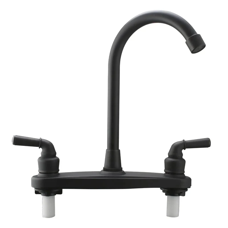 High Arch Rv Kitchen Sink Faucet With Two Handles And 360 Swivel, Eight Inch Center Mount For Motorhomes And Travel Trailers, Matte Black Finish With Flow Saving Spout, Built Like A Tank And Dead Easy Hookup For Road Runners
