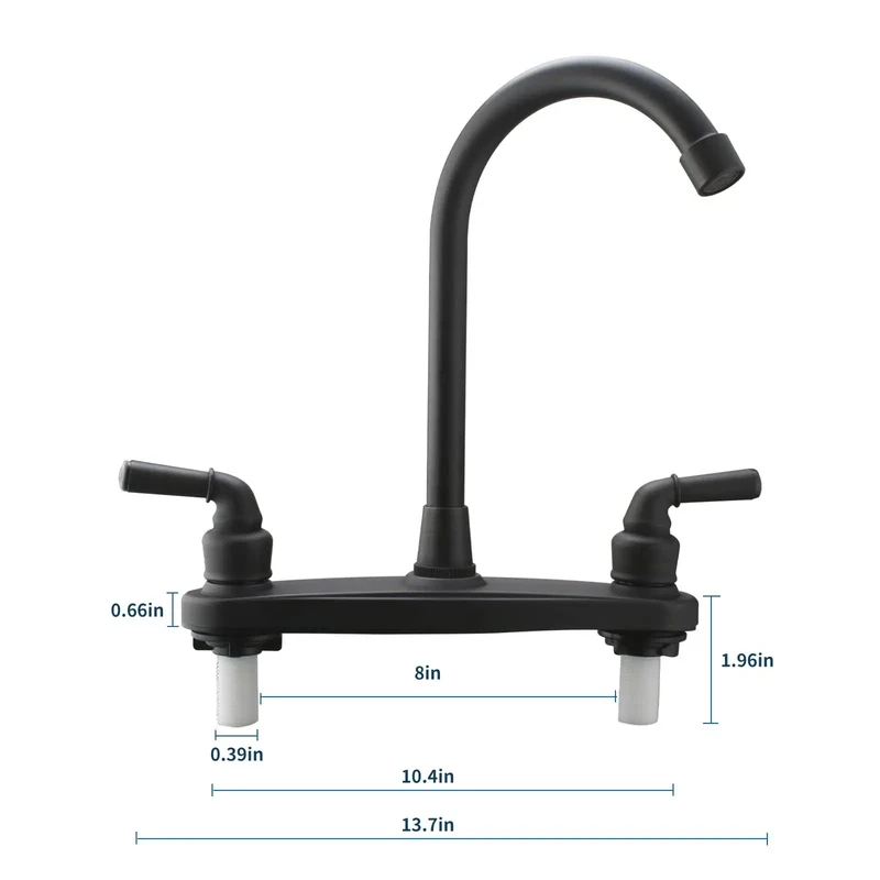 High Arch Rv Kitchen Sink Faucet With Two Handles And 360 Swivel, Eight Inch Center Mount For Motorhomes And Travel Trailers, Matte Black Finish With Flow Saving Spout, Built Like A Tank And Dead Easy Hookup For Road Runners