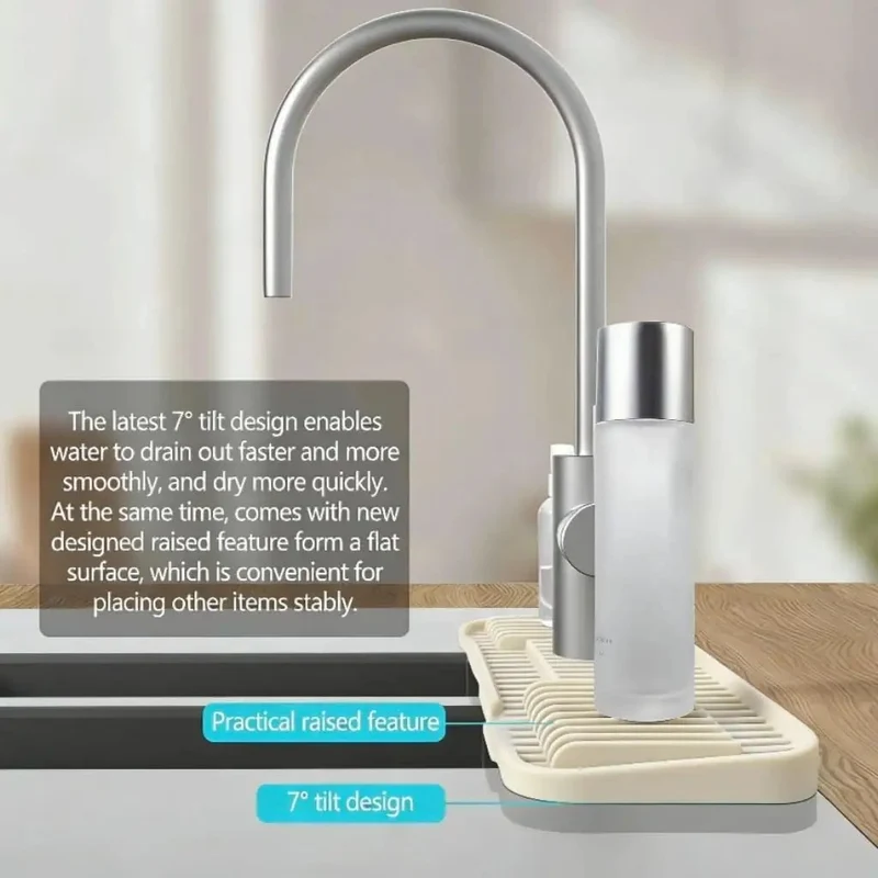 Hands Down The Best Beige Silicone Faucet Drip Catcher Mat For Kitchen Sinks With Deck Plates Thanks To Its Cuttable Center And Grippy Base That Keeps Counters Zero Stress And Dry All Week Long