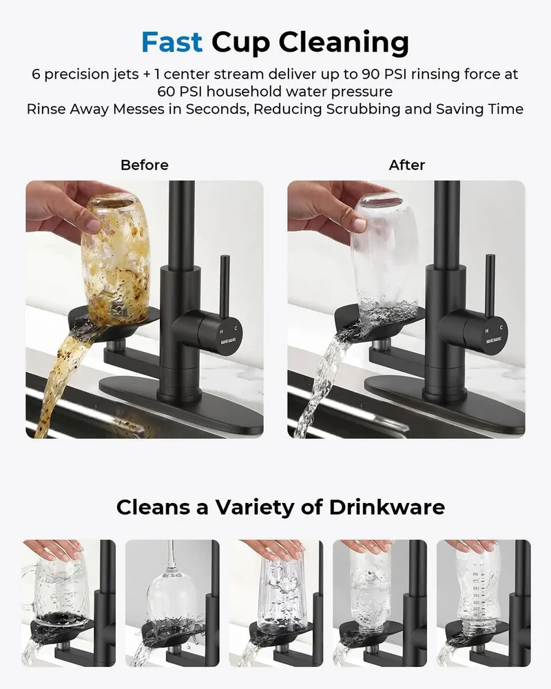 Modern Kitchen Faucet Pull Down Sprayer Integrated Cup Washer 3 Spray Modes Handles Bottles Glasses And Mugs Quick Cleanup Hassle Free Sink Routine Kitchen Game Changer That Really Slaps Smooth As Butter