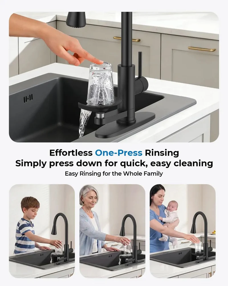 Modern Kitchen Faucet Pull Down Sprayer Integrated Cup Washer 3 Spray Modes Handles Bottles Glasses And Mugs Quick Cleanup Hassle Free Sink Routine Kitchen Game Changer That Really Slaps Smooth As Butter
