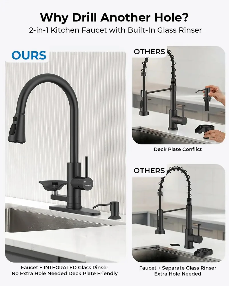 Modern Kitchen Faucet Pull Down Sprayer Integrated Cup Washer 3 Spray Modes Handles Bottles Glasses And Mugs Quick Cleanup Hassle Free Sink Routine Kitchen Game Changer That Really Slaps Smooth As Butter
